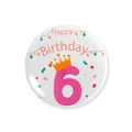 Détail du badge d'anniversaire avec chiffre six rose et couronne pour la fête - Chiffre 6 / 58mm Taille Unique