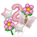 Pink number 2 foil balloon set with butterfly and flower for girls 2nd birthday decor - Number 2 Set