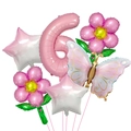 Pink number 6 butterfly and flower foil balloon set for girl's 6th birthday party decoration - Number 6 Set