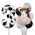 Set palloncini 3° compleanno a tema mucca con numero 3 maculato e testa di mucca - Set 3 Mucca della Fattoria