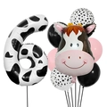 Détail du ballon chiffre 6 à motif vache et tête d'animal pour fête d'anniversaire - Ensemble Vache de Ferme 6