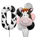 Détail du ballon chiffre 0 imprimé vache et tête de vache pour décoration de fête - Ensemble Vache de Ferme 0