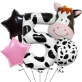 Cow print 5th birthday balloon set with 40-inch number 5 and cartoon cow balloons - Cartoon Cow Balloon Set 5