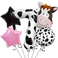 Detail of cow print number 7 foil balloon set with cartoon cow head for birthday party - Cartoon Cow Balloon Set 7