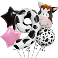Cow print balloon set with number 9 and pink stars for child's birthday party decor - Cartoon Cow Balloon Set 9