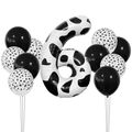 Détail du set de ballons chiffre 6 imprimé vache avec ballons en latex noir et blanc - Style (Ensemble de Chiffres Vache 6)