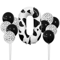 Ballon chiffre 0 à motif vache avec ballons en latex assortis pour fête d'anniversaire - Style (Ensemble Numéro Vache 0)