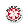 Macro shot of circular Medical Emergency Team pin badge with Star of Life symbol - Medical Emergency Team (Style 5)