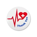 Close-up of white nurse tin badge with red heartbeat line and Thank You text - Thank You EKG (Style 6)