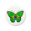 Dettaglio di una spilla circolare in banda stagnata con farfalla e bandiera del Brasile - Stile Farfalla Bandiera 1 / 58mm