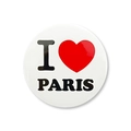 Detailopname van een ronde blikken badge met I Love Paris tekst op een witte achtergrond - I Love Paris Tekst (法国国旗款式1)