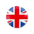Gros plan d'un badge rond en fer-blanc arborant le motif du drapeau Union Jack - Style Drapeau Royaume-Uni Standard (Style 5) / 58mm