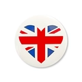 Détail d'un badge rond en fer-blanc avec un motif cœur drapeau britannique sur fond blanc - Style Motif Cœur (Style 6) / 58mm