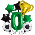 Detail of football trophy balloon set with green number zero and star balloons - Number 0 Style