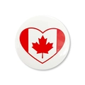 Close-up of heart-shaped Canada flag pattern on a round tinplate badge accessory - 58mm / Heart Flag Style