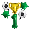 Detail of 6-piece football balloon set with golden champion trophy and soccer stars - Number 1 Style