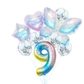 Iridescent butterfly balloon set with gradient number 9 and blue sequin confetti balloons - Number 9 Set