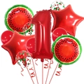 Kit premier anniversaire avec ballons pastèque en aluminium et étoiles rouges - Nombre 1 (Style Rouge Pastèque 1) / Rouge