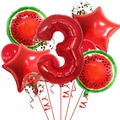 Set de ballons 3ème anniversaire thème pastèque avec chiffre trois rouge et motifs de fruits - Nombre 3 (Style Rouge Pastèque 3) / Rouge