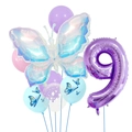 Detailed set of colorful butterfly foil balloons and purple number 9 for birthday parties - Style 9 (Number 9)