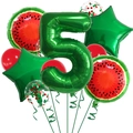 Set de ballons 5ème anniversaire thème pastèque avec chiffre 5 en aluminium et latex - Nombre 5 (Style Vert Pastèque 5)