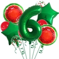Kit de ballons pastèque avec chiffre 6 vert en aluminium et ballons en latex rouges - Nombre 6 (Style Vert Pastèque 6)