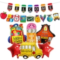 Kit décoration rentrée scolaire avec ballons alu et bannières sur fond blanc pur - Style Bannière Rentrée Scolaire