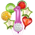 Detail of summer fruit balloon set with pink number one for first birthday party decor - Fruit Theme (Number 1)