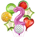 Detailed set of fruit-shaped foil balloons with a pink number 2 for tropical party decor - Fruit Theme (Number 2)