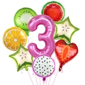 Hawaiian fruit balloon set with pink number 3 and assorted fruit foil balloons for party - Fruit Theme (Number 3)
