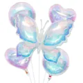 Set da 5 palloncini in alluminio iridato farfalla cuore e tondo per decorazioni - Set farfalla trasparente iridescente