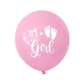 Dettaglio di un palloncino rosa per baby shower con testo It's a Girl bianco e impronte neonato - Stile Lattice Rosa Chiaro It's a Girl