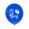 Dettaglio palloncino blu da 12 pollici con testo It's a Boy bianco e icone piedini - Stile Lattice Blu Scuro It's a Boy
