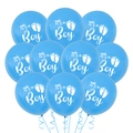 Close-up of light blue baby shower balloons with It's a Boy text and white footprints - Baby Boy Pure Latex Light Blue