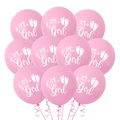 Pink latex baby shower balloons with It's a Girl print and decorative ribbons - Baby Girl Pure Latex Light Pink