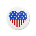 Detailed close-up of glossy tinplate badge featuring heart-shaped USA flag design - Heart Flag Style