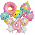 Set de globos de helados y dulces con número 4 rosa para decoración de fiesta infantil - Tema de Rosquilla 4to Cumpleaños