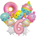 Pastellfarbenes Eis- und Süßigkeiten-Ballon-Set zur Dekoration zum 6. Geburtstag - Donut Eiscreme Nummer Sechs Thema Set
