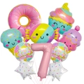 Detailliertes 10-tlg. Süßigkeiten-Eis-Ballonset für die Deko zum 7. Kindergeburtstag - Donut Eiscreme Nummer Sieben Thema Set
