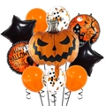 Halloween balloon set with pumpkin foil balloon, black stars and confetti latex balloons - Pumpkin Head Style
