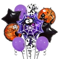 Dettaglio del set di palloncini di Halloween con ragnatela in alluminio e palloncini tondi - Stile Tela di Ragno Paillettes Nere