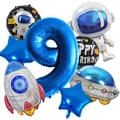 Space theme balloon set with astronaut rocket and blue number 9 for birthday party decor - Astronaut Space Number 9