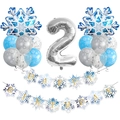 Schneeflocken-Set mit silbernem Ballon Nummer 2 und Frozen-Stil Geburtstags-Bannern - Schneeflocken Banner Ballon Set 2 (xh001)