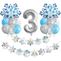 Winter-Schneeflocken-Set zum 3. Geburtstag mit silbernem Zahlenballon und Banner - Schneeflocken Banner Ballon Set 3 (xh001)
