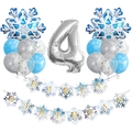 Frozen Party Deko Set zum 4. Geburtstag mit Schneeflocken-Ballons und silberner Zahl 4 - Schneeflocken Banner Ballon Set 4 (xh001)