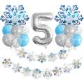 Detail of 5th birthday decor set with silver number balloon and snowflake banner - Snowflake Banner 5th Birthday Set