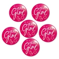 Set di 6 spillette rosa Team Girl per baby shower con impronte e stelle carine - Stile Combo Rosa Team Girl