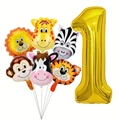 Detail of jungle animal balloons and a large gold number one for kids birthday decor - Number 1 Style (dw001)