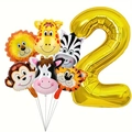 Close-up of number 2 foil balloon and jungle animal balloons for a 2nd birthday - Number 2 Style (dw001)