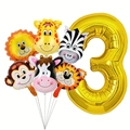 32-inch gold number 3 balloon with jungle animal lion and tiger foil balloons set - Number 3 Style (dw001)